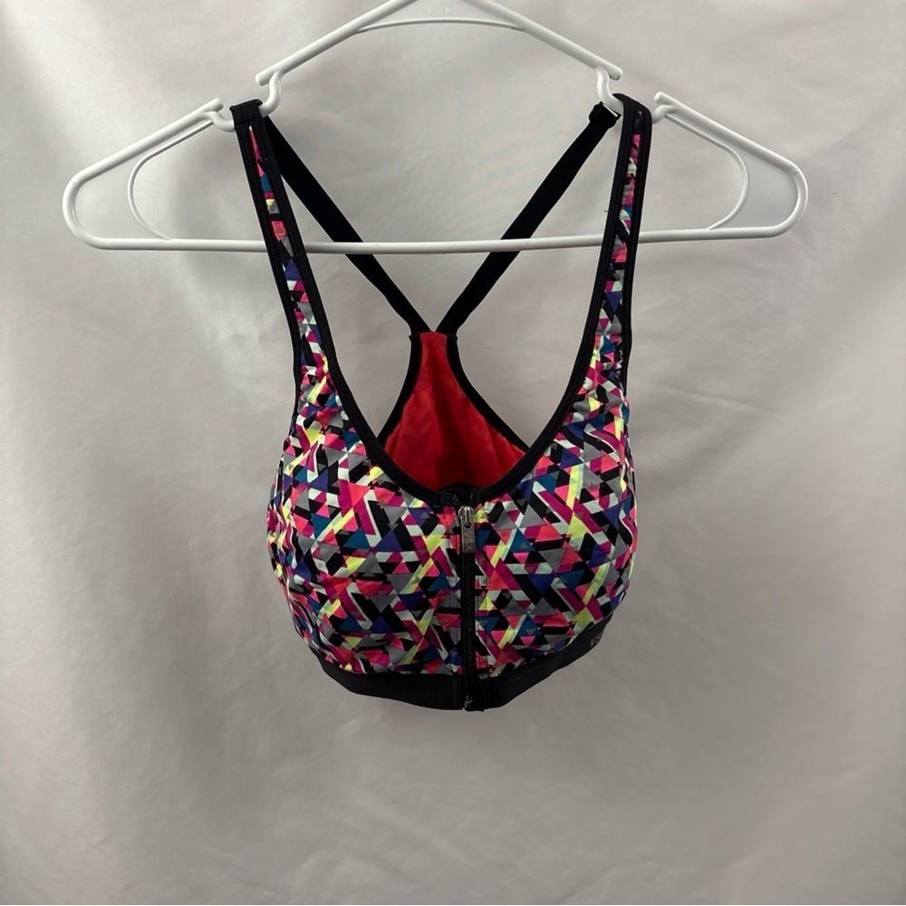 Victorias Secret Sport VSX Logo Front Close Zip Sports Bra 34C Multicolor - Picture 9 of 9